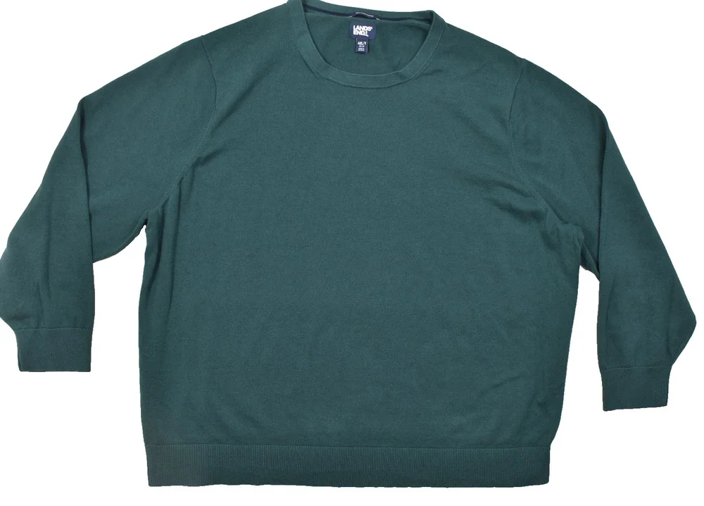 Lands' End Men 4XL/T Dark Green 100% Supima Cotton Crewneck Raglan Sweater Tall
